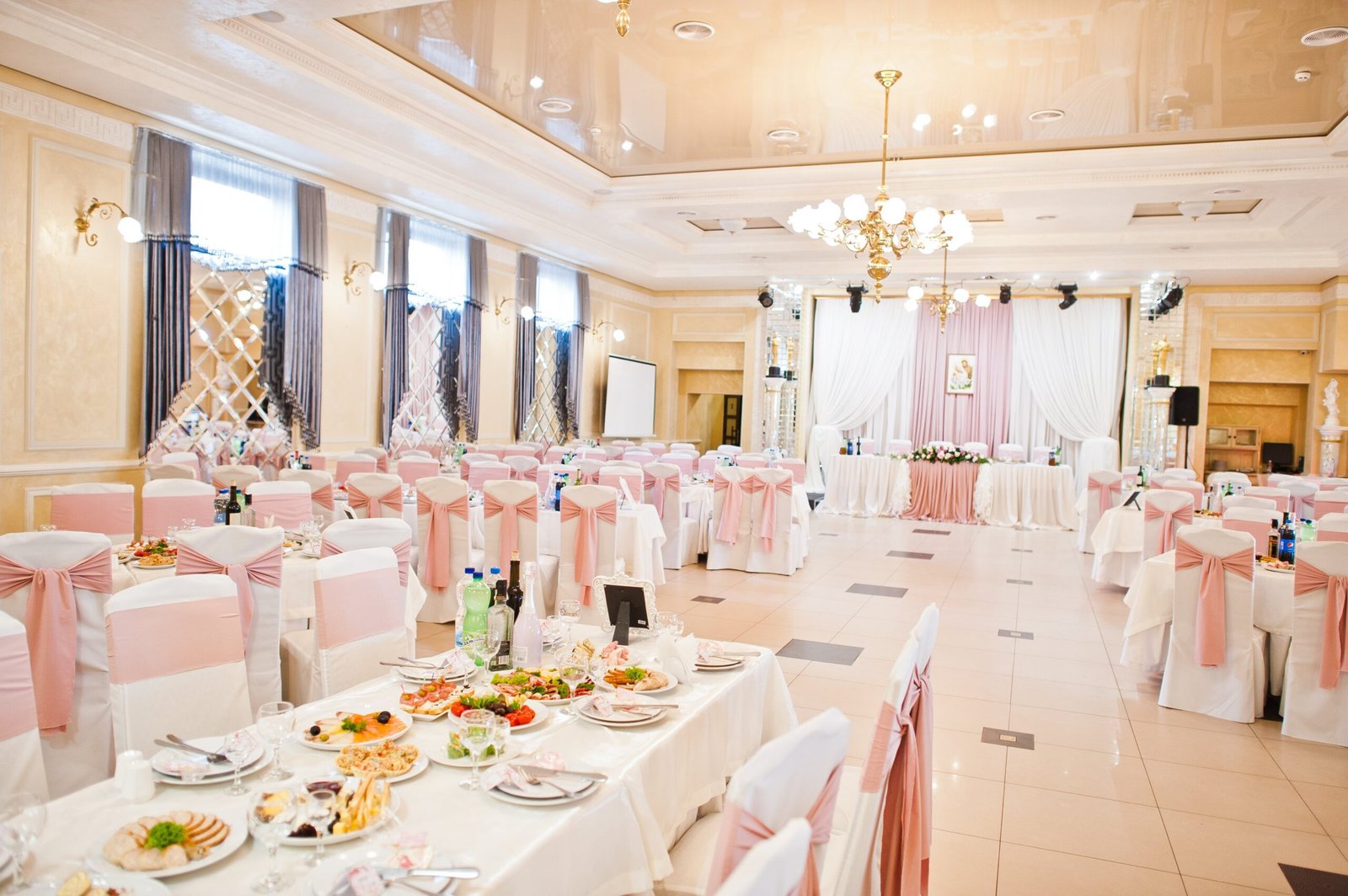 Elegantly decorated wedding reception table setting